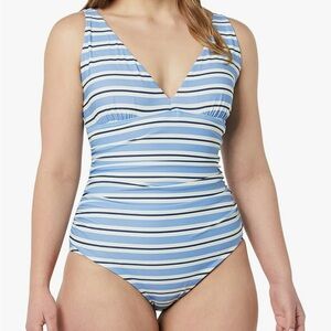 Amazon Essentials Striped Blue and White Women's Swimsuit